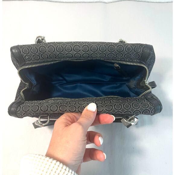 Coach Madeline Needlepoint Op Art Satchel Black Canvas w/Leather Trims - Picture 8 of 10